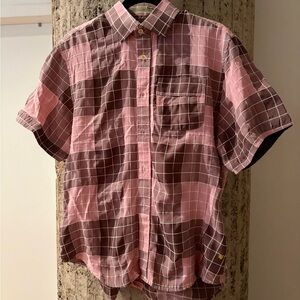 Casual Pink and Brown Checkered Men's Shirt
